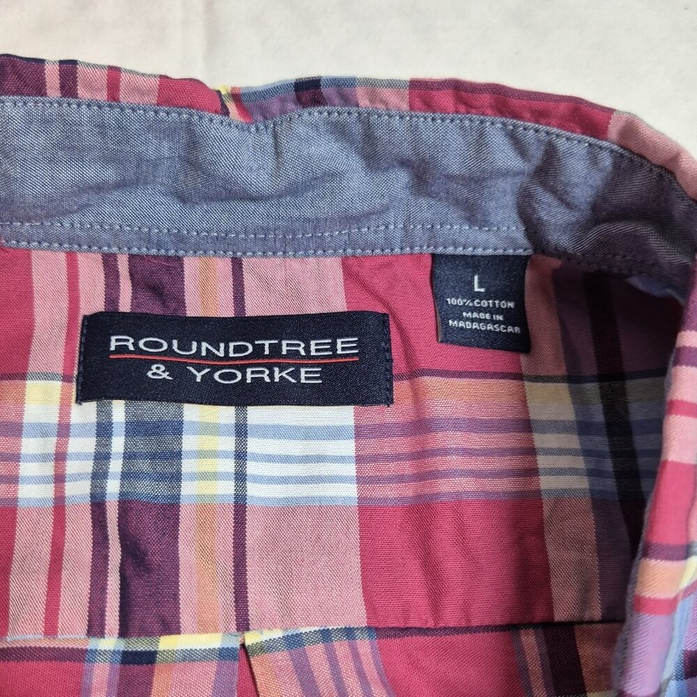 Roundtree & Yorke Mens Size L Plaid Long Sleeve Button Up Shirt Pink Multi (57) - Picture 5 of 9